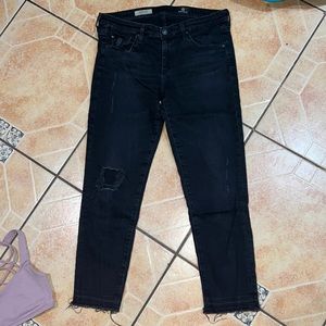 AG Adriano Goldschmied Women's Black Skinny Distressed Jeans